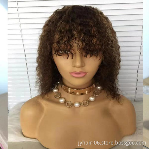 Curly Human Hair  Wigs With Bangs Non Lace  Human Hair Wig With Bangs For Black Women Brazilian Cheap Human Hair Wig